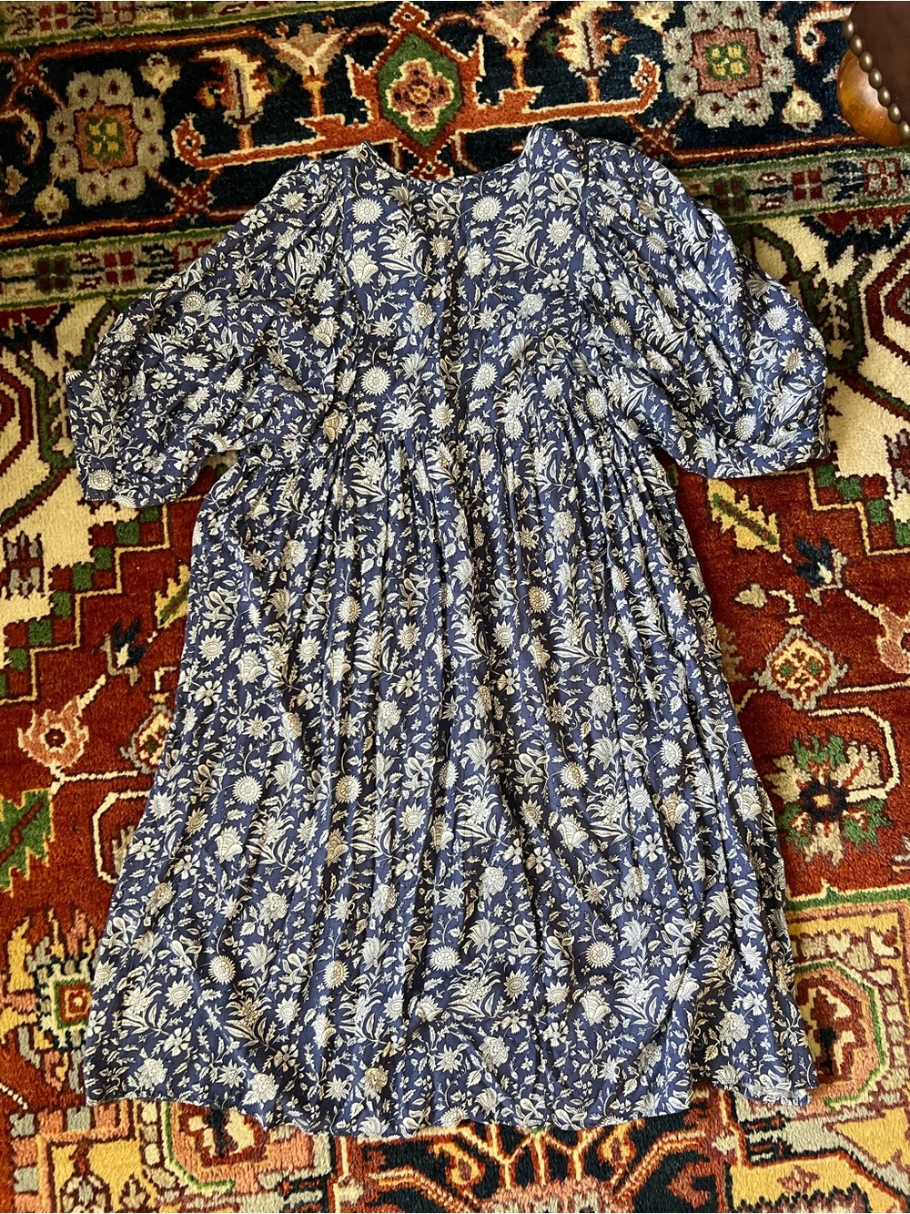 Blue Floral Midi Women’s Dress - Lightweight Summer Dress - Picture 3 of 3
